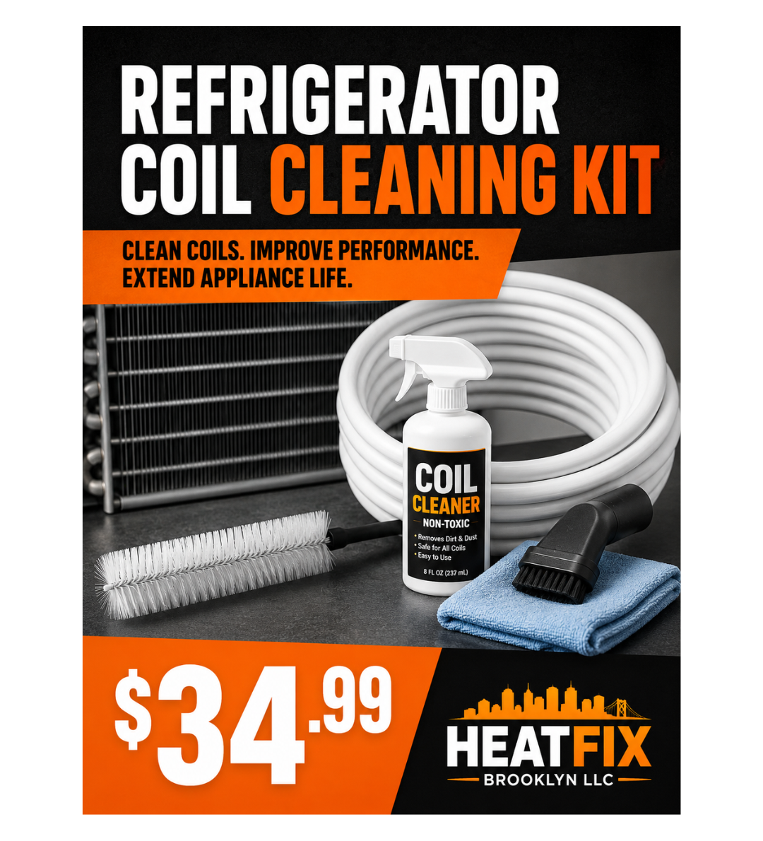 Refrigerator Coil Cleaning Kit - HeatFix Brooklyn LLC